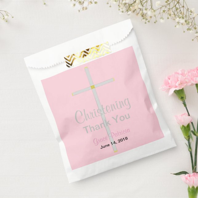 Christening Girl Pink Thank You Favor Bags (Sealed)