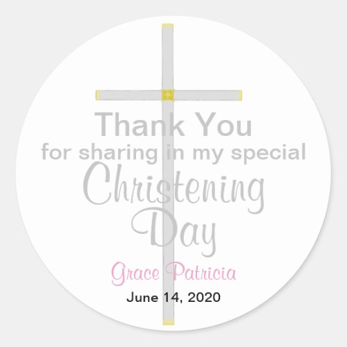Christening Girl Thank You Round Stickers
