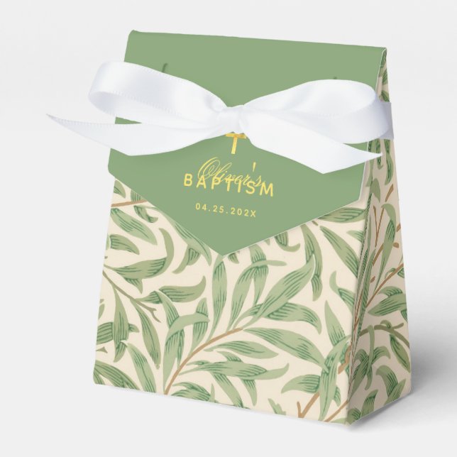 Christening Greenery William Morris Green Leaves Favor Boxes (Front Side)