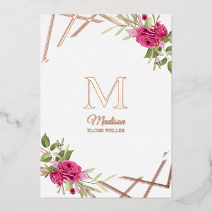 Christening Initial Botanical Geometric Shape Foil Invitation