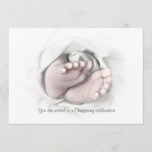 Christening invitation baby feet pencil sketch