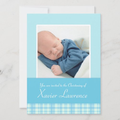 Christening invitation card _ blue check