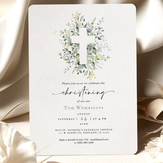 Christening Invitation Greenery (Creator Uploaded)