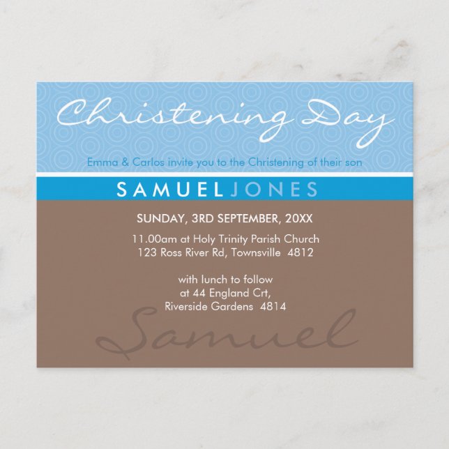 CHRISTENING INVITE simply groovy blue mocha brown (Front)