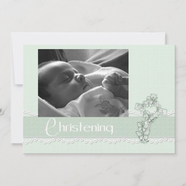 Christening Mint Green Invitation (Front)