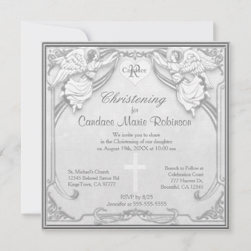 Christening _ Monogram and Cross Invitation