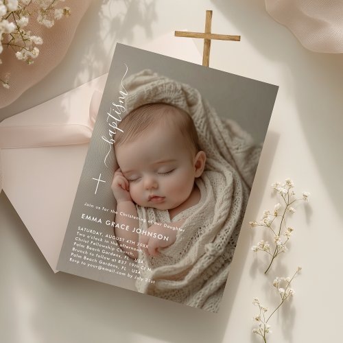 Christening  Overlay Photo Gender Neutral Baptism Invitation