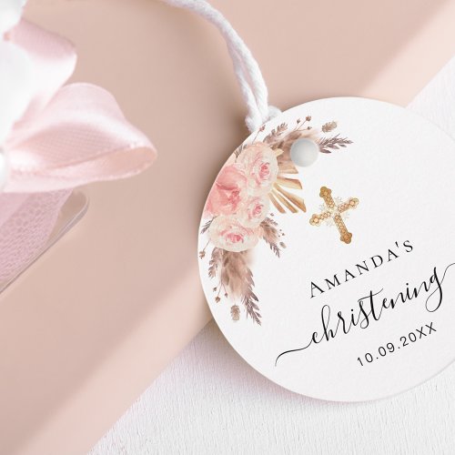 Christening pampas grass blush floral thank you favor tags