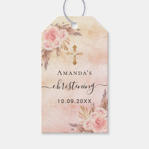 Christening pampas grass blush rose thank you gift tags