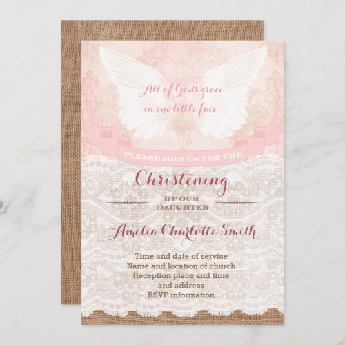 Christening Party Cards for girl in antique pink