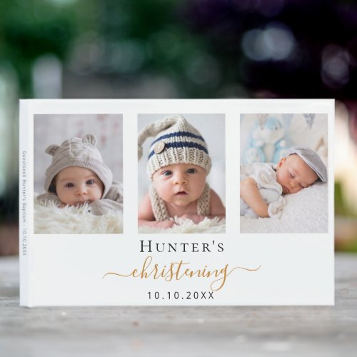 Christening photo modern boy girl elegant guest book