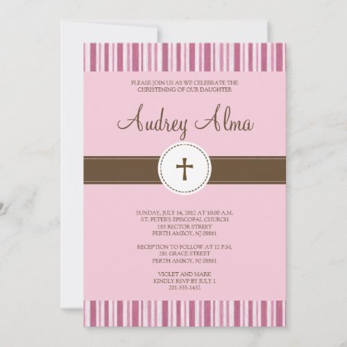 Christening Pink Stripe Invitation - Girl