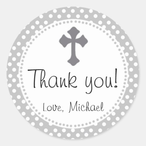 Christening Polka Round Thank You Party Sticker