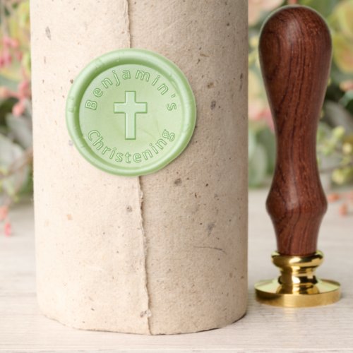 Christening Religious Cross Baptism Arched Text Wax Seal Stamp