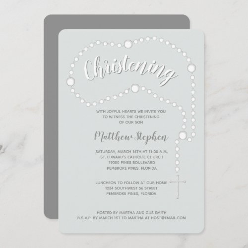 Christening Rosary on Powdered Blue Invitation