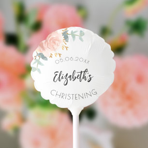 Christening rose gold blush flowers eucalyptus balloon