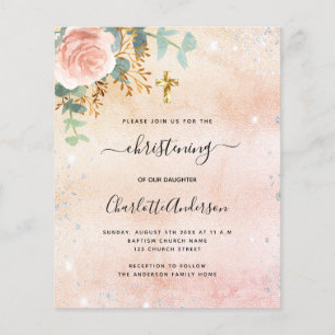 Christening rose gold floral eucalyptus invitation flyer