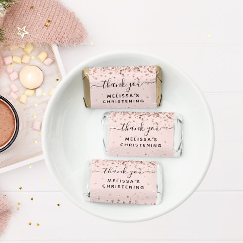 Christening rose gold glitter dust blush thank you hersheys miniatures