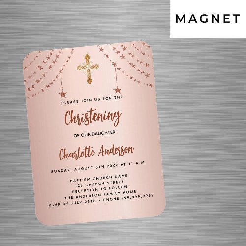 Christening rose gold stars girl luxury invitation magnet