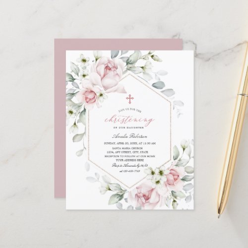  Christening Roses  Floral Watercolor Invitation