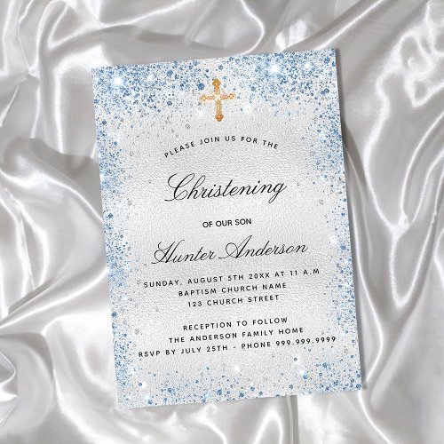 Christening silver blue boy luxury invitation