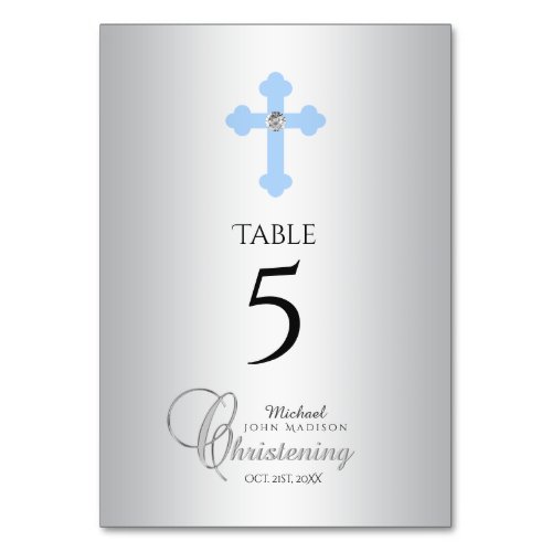 Christening Silver Blue Cross  Boy Table Number