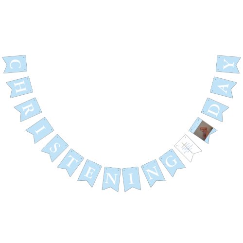 Christening Silver Cross Blue White Photo Bunting Flags