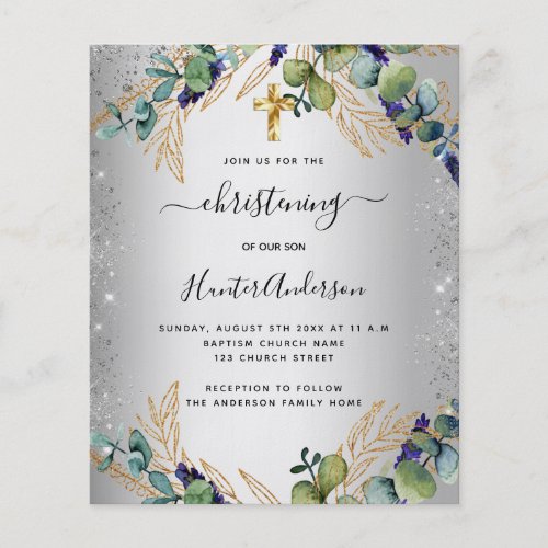 Christening silver eucalyptus greenery invitation flyer