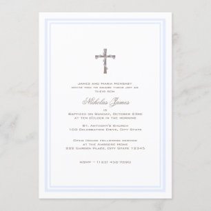 Christening Soft Blue and Brown Invitation