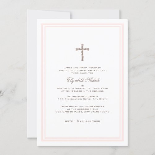 Christening Soft Pink and Brown Invitation