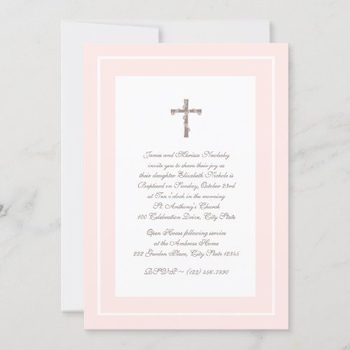 Christening Soft Pink and Brown Custom Invites