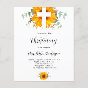 Christening sunflower eucalyptus budget invitation flyer