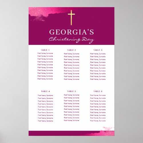 CHRISTENING TABLE PLAN 6 tables modern plum pink Poster