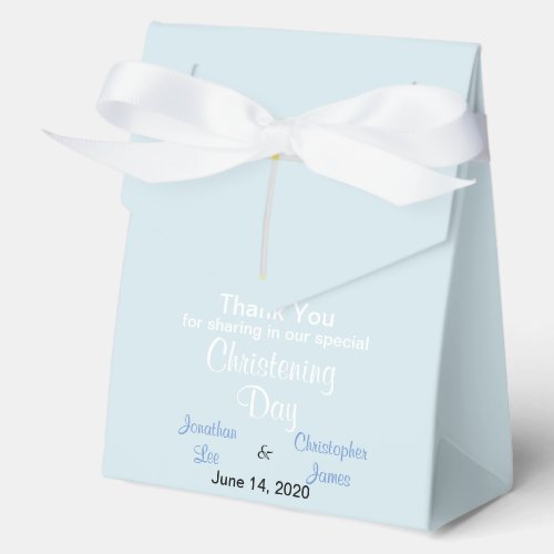 Christening Twin Boys Blue Gray Thank You  Favor Boxes