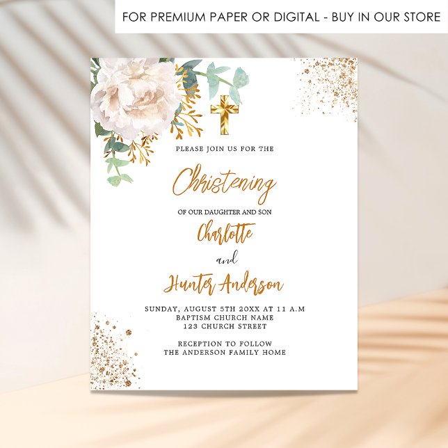 Christening twins eucalyptus budget invitation flyer (Creator Uploaded)
