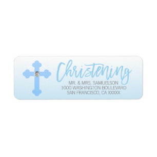 Christening White Blue Cross BOY Return Address Label