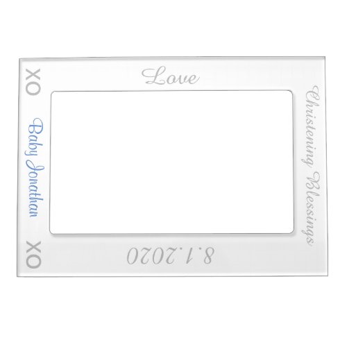 Christening White Blue Vertical  Magnetic Frame