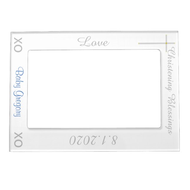 Christening White Blue Vertical Magnetic Frame (Front)
