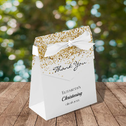 Christening white gold glitter thank you favor boxes