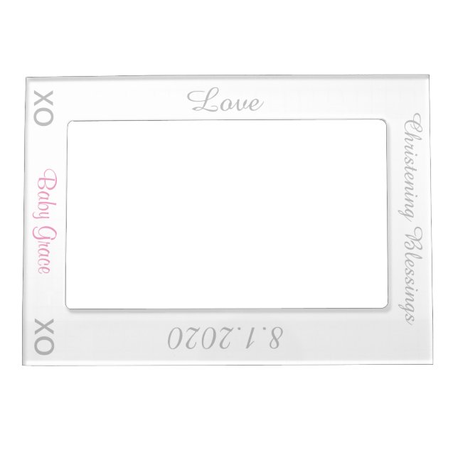 Christening White Pink Vertical Magnetic Frame (Front)