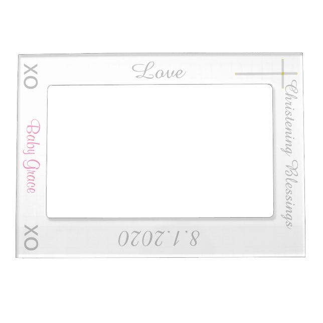 Christening White Pink Vertical Magnetic Frame (Front)