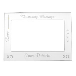 Christening White Silver Cross Name Magnetic Frame