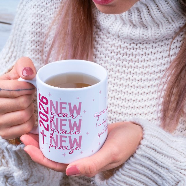 Christian 2026 New Year Custom Scripture Cross Coffee Mug (Change the verse or add your word of the year.)