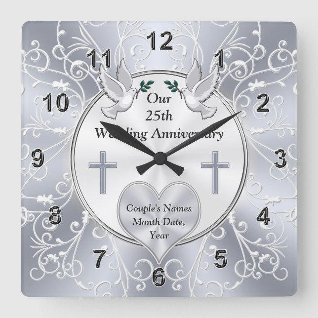 Christian, 25 year Wedding Anniversary Gift,  Square Wall Clock (Front)