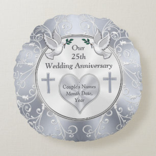 Christian, 25th Wedding Anniversary Gifts Round Pillow