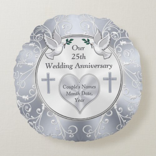 Christian 25th Wedding Anniversary Gifts Round Pillow