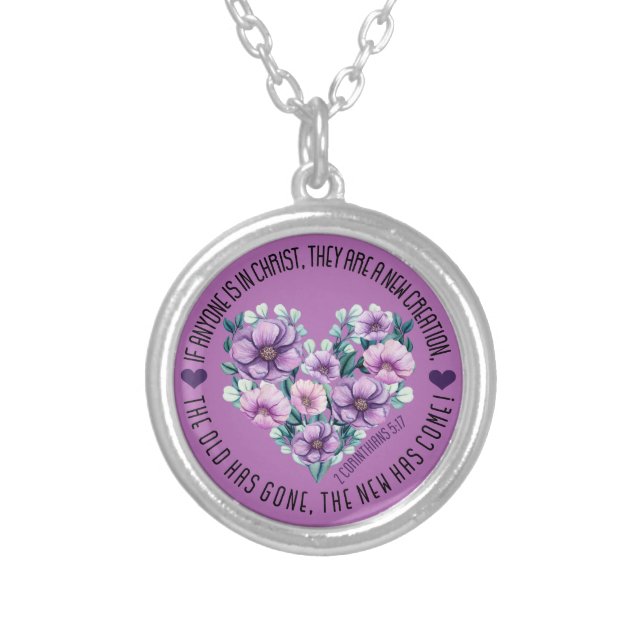 Christian 2 Corinthians 5:17 Bible Verse Silver Plated Necklace (Front)