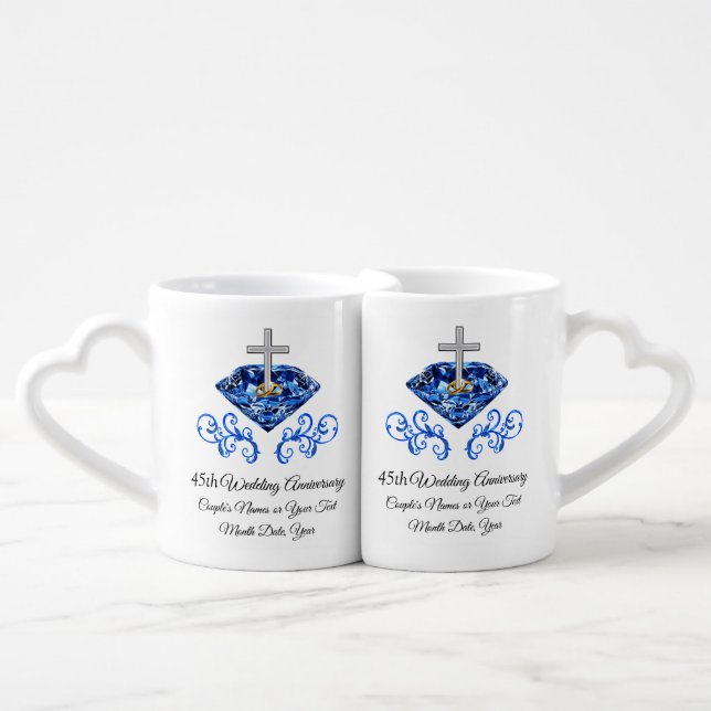 Christian 45th Anniversary Gifts, Personalized Coffee Mug Set (Front Nesting)