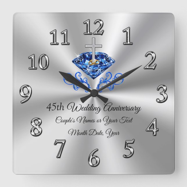 Christian 45th Wedding Anniversary Gifts Customize Square Wall Clock (Front)