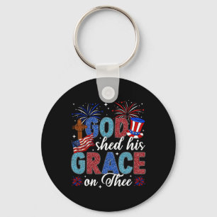 Christian 4th Of July God Shed His Grace On Thee 4 Keychain